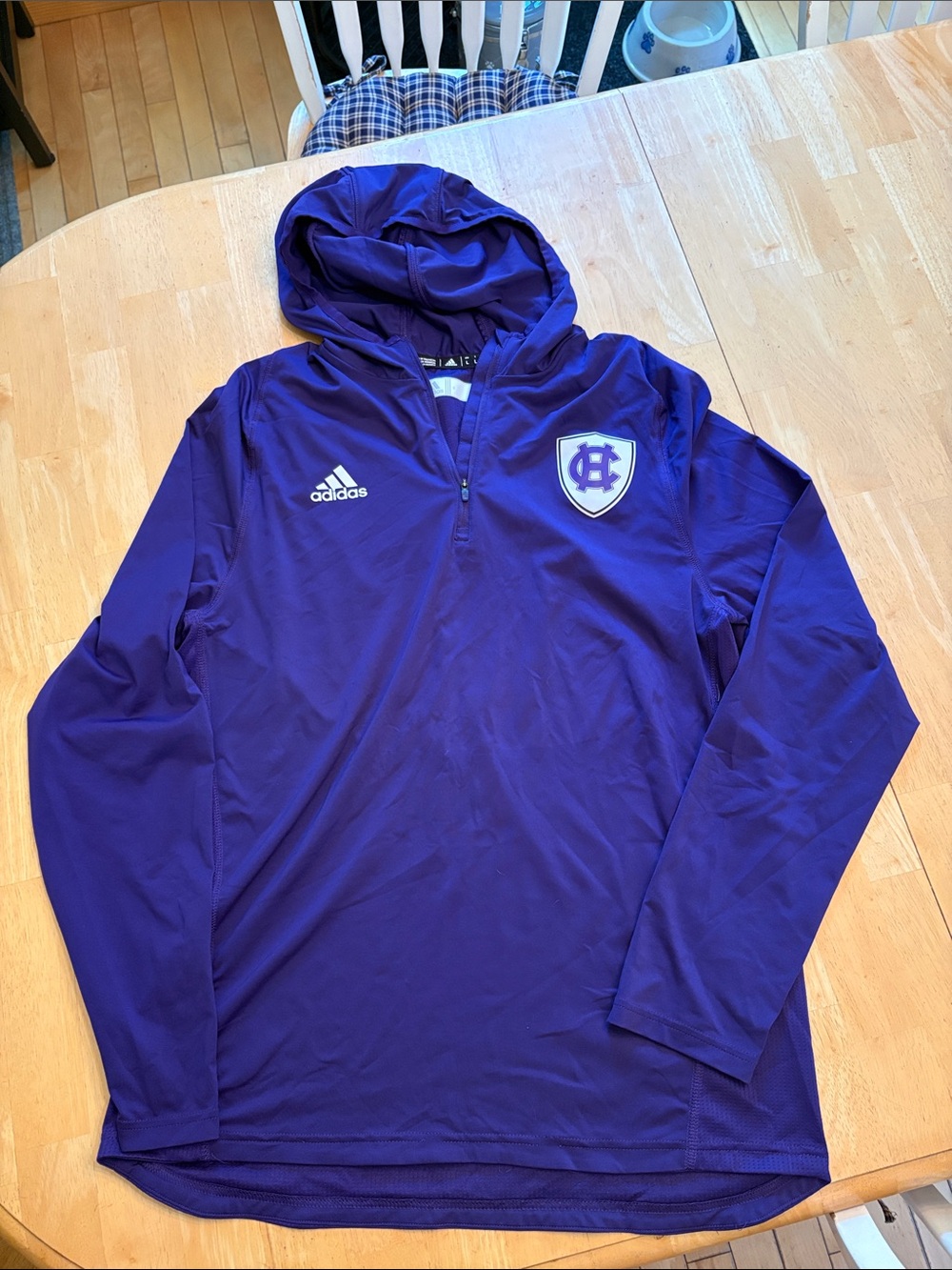 adidas Purple Hooded Quarter-Zip Pullover with Holy Cross College Team Crest
